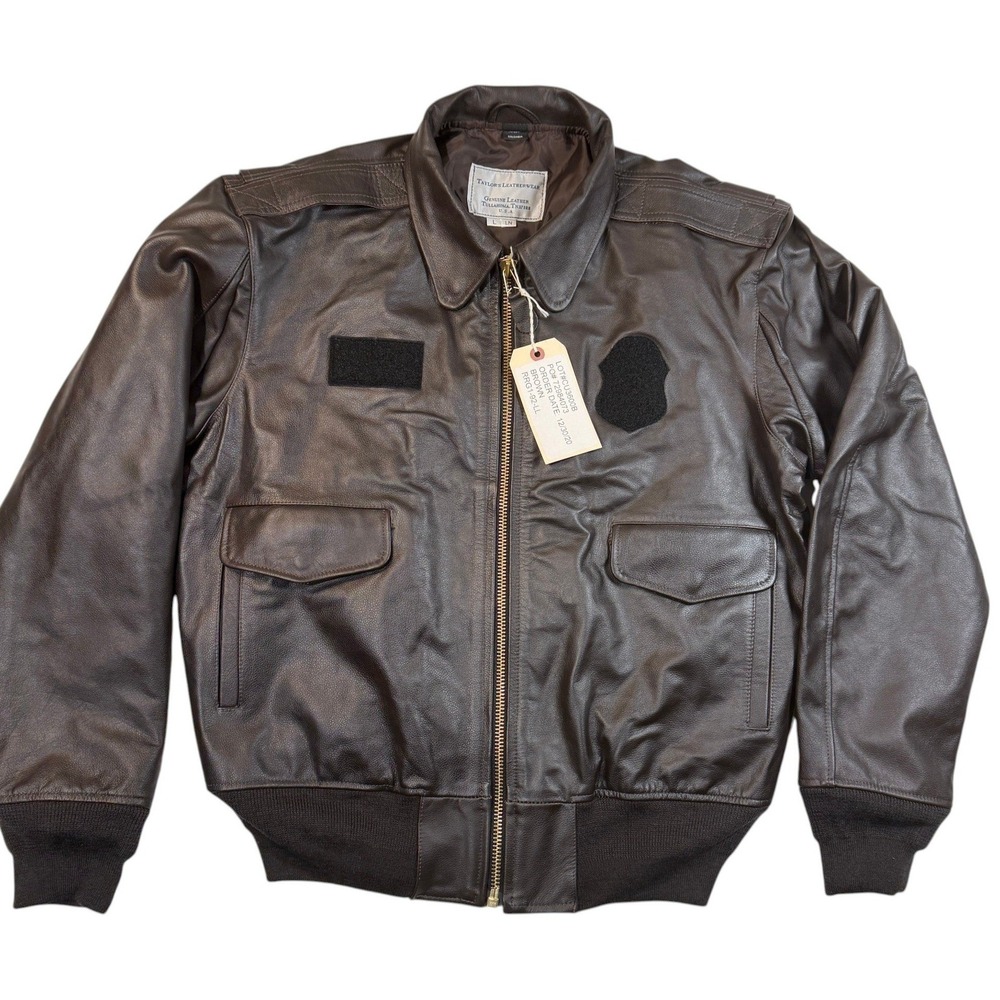 Taylors Leatherwear Mens Brown Genuine Leather‎ Bomber Duty Jacket Large Police